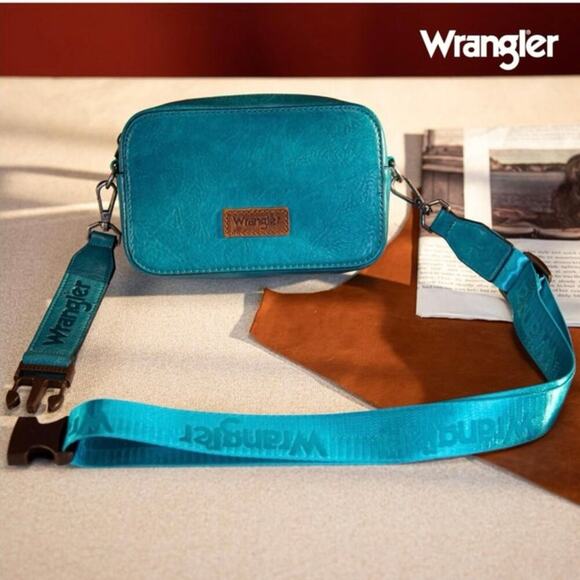Wrangler Teal/Turquoise Snapshot Camera Shoulder/Crossbody Bag w/ Guitar Strap - Picture 14 of 16